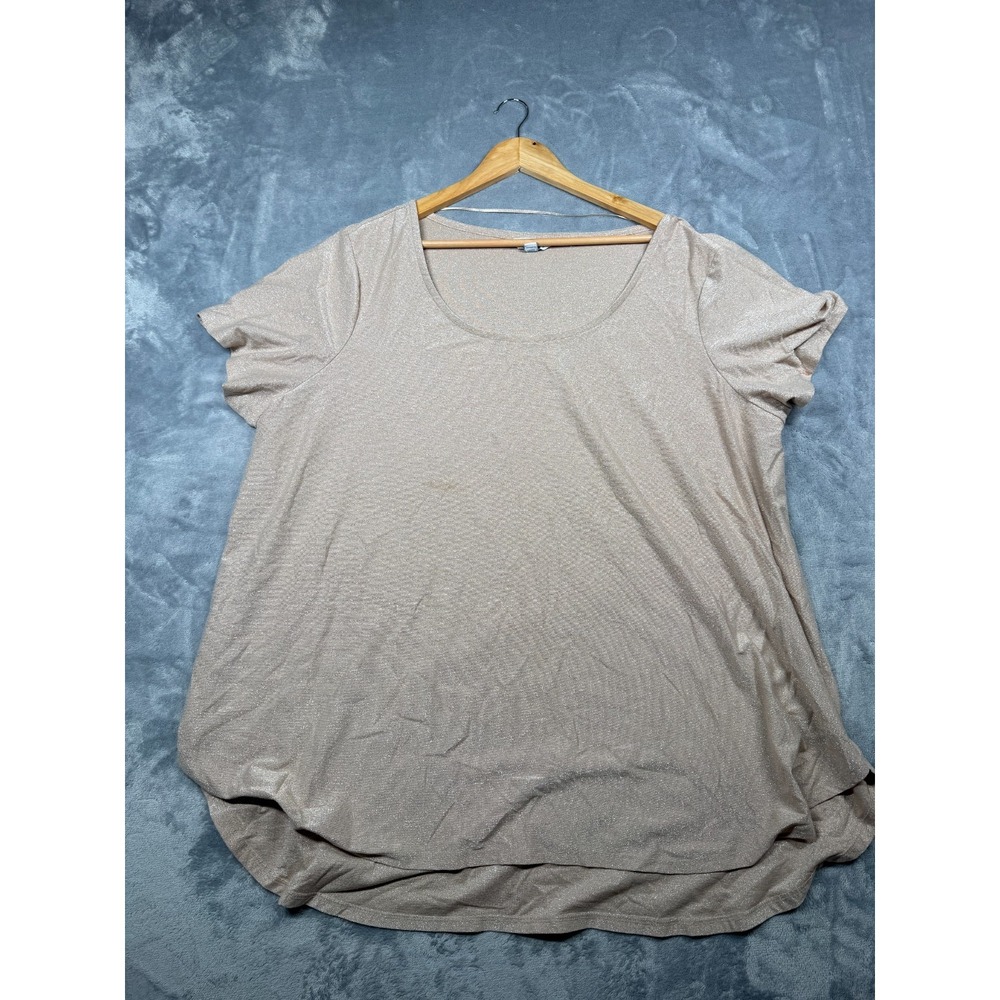 Ashley Nell Tipton For Boutique Blouse Top Womens 3X Tan Drop Cut Hem Round Neck